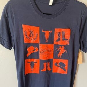 Navy T-Shirt with Orange Cowboy Graphics
